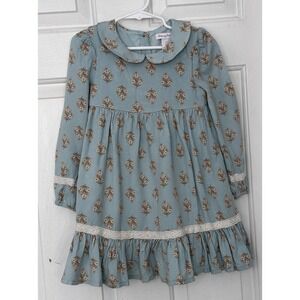 Tommy Bahama Girls 5 Floral Dress Peter Pan Collar Long Sleeve Cottagecore